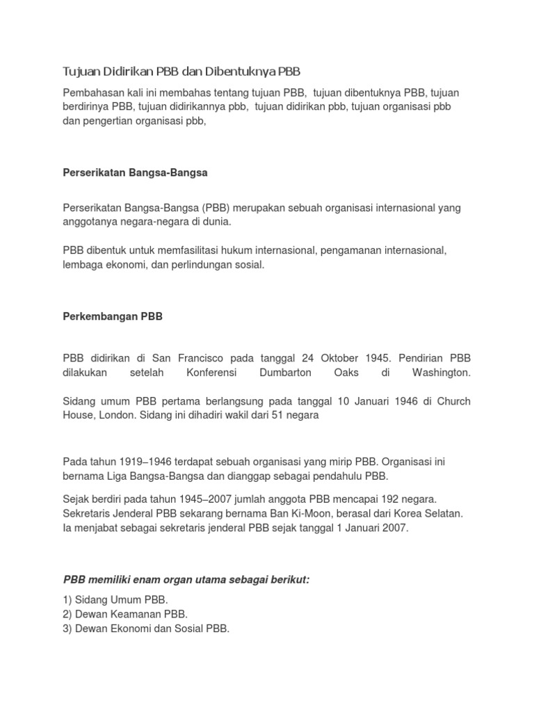 PBB Tujuan dan Prinsip Dasar