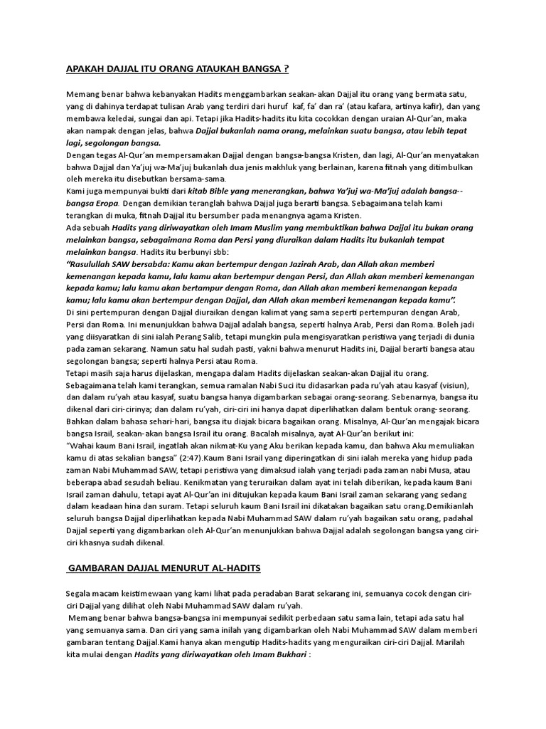 Apakah Dajjal Itu Orang Ataukah Bangsa