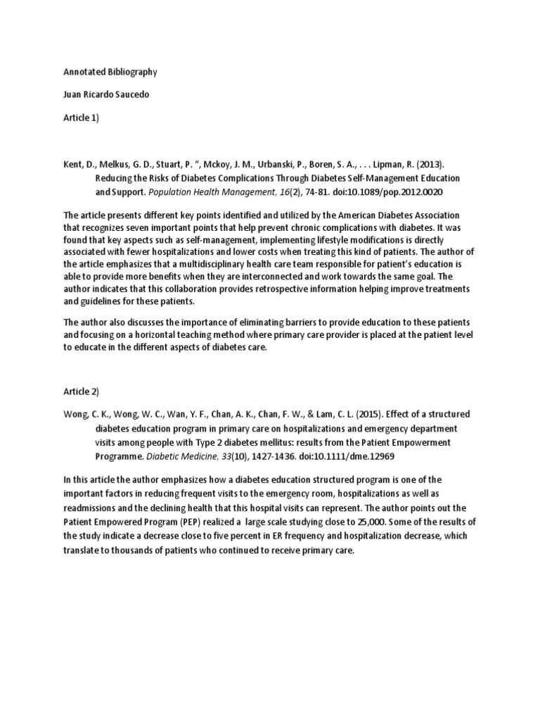 Diabetes annotated bibliography image
