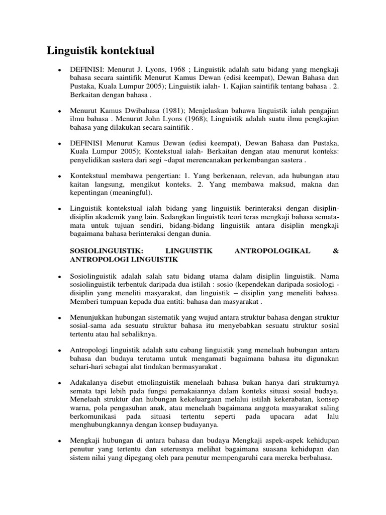 Pengantar Linguistik Kontekstual dan Sosiolinguistik | PDF