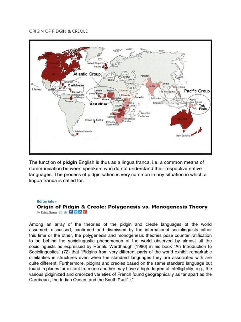 Origin of Pidgin & Creole PDF Languages Language Arts & Discipline