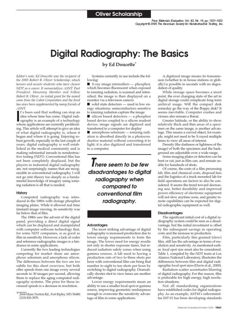 Digital Radiography The Basics PDF Radiography Nondestructive Testing