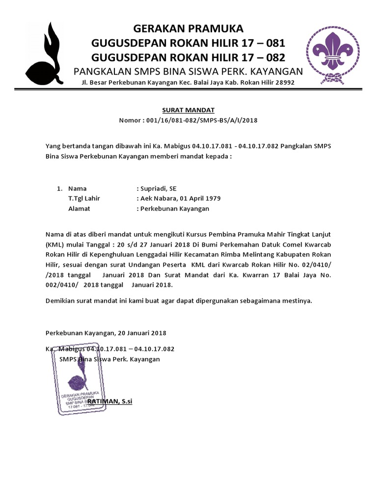 Contoh Surat Mandat Pramuka Dari Kepala Sekolah