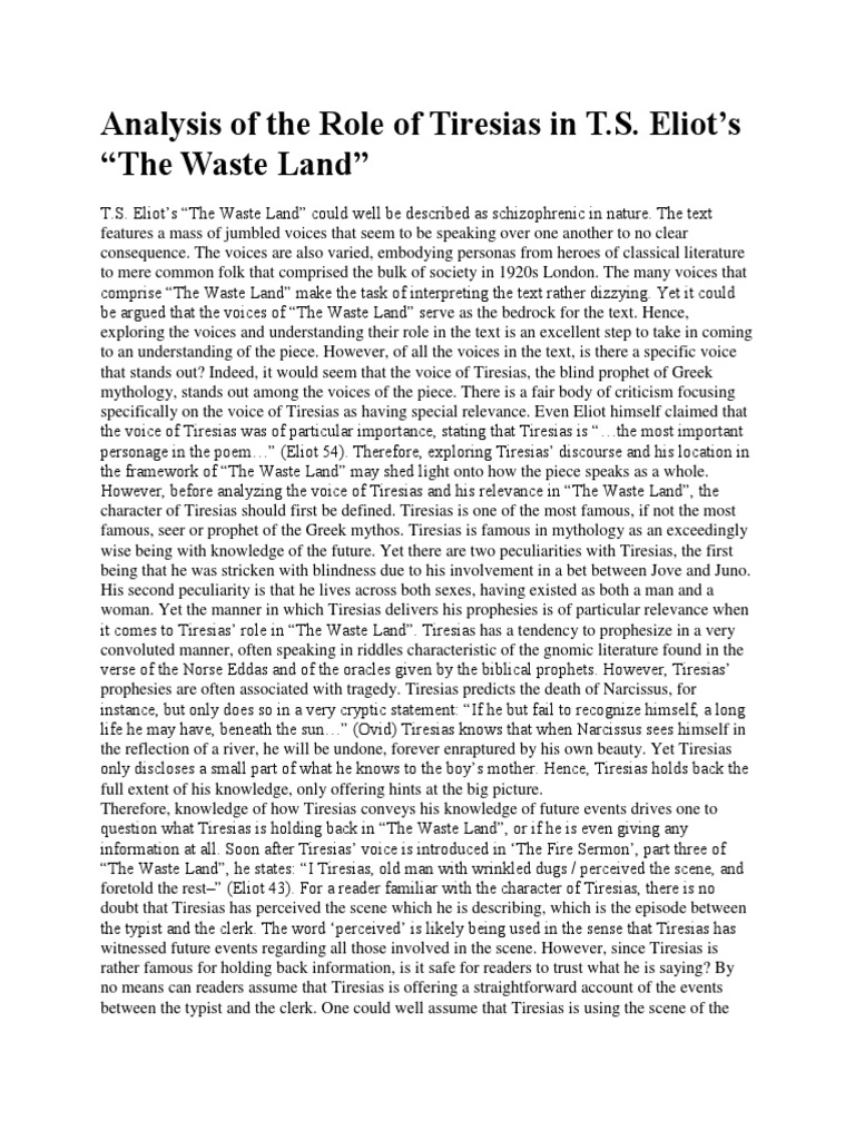 Analysis of The Role of Tiresias in T PDF T. S. Eliot Unrest