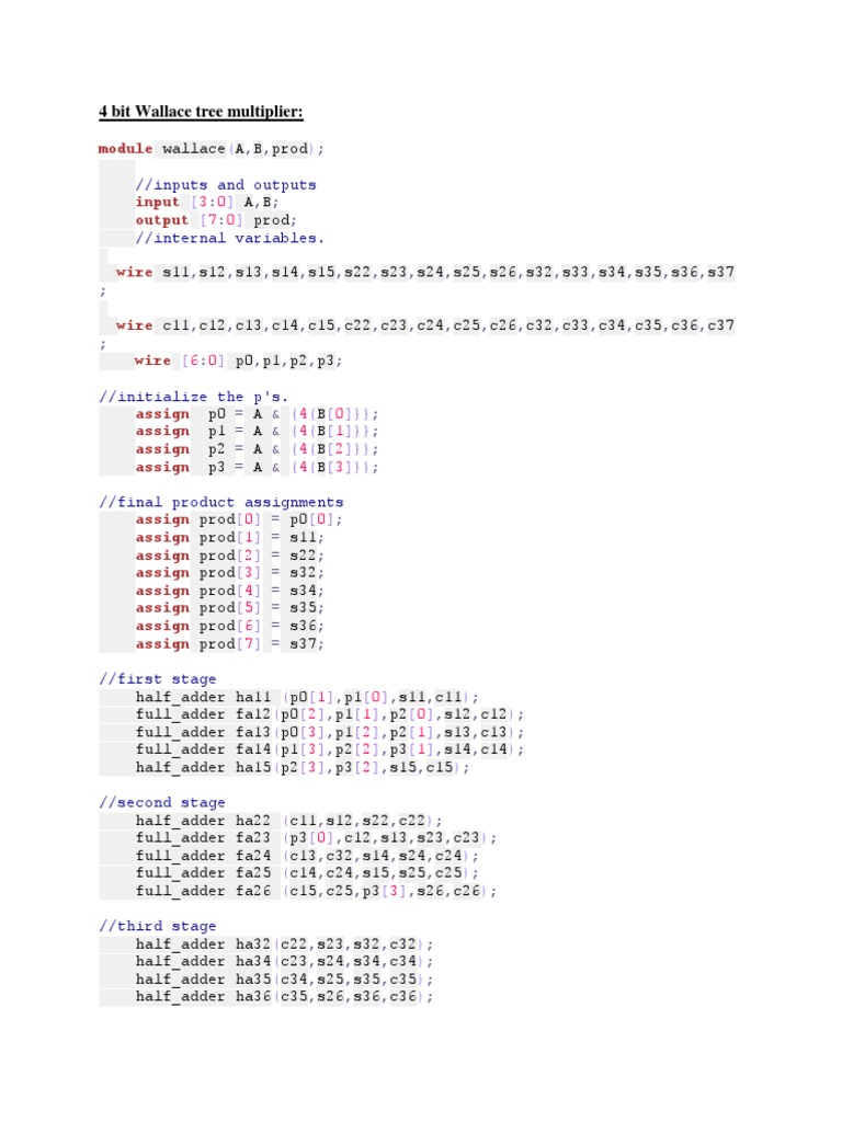 4-Bit Wallace Tree Multiplier in Verilog | PDF | Algorithms ...