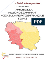 Louis QUEYRAT. Le Patois de La Région de Chavanat. Vocabulaire Patois-Français. t.2 (H-Z)