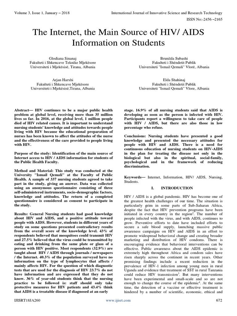 The Internet The Main Source of HIV AIDS Information On Students PDF Hiv/Aids Human Reproduction