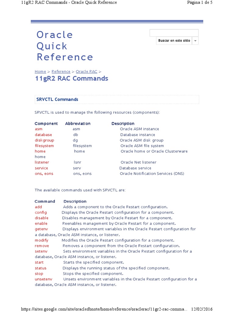 Oracle 11gR2 RAC SRVCTL Commands Guide | PDF | Oracle Database ...
