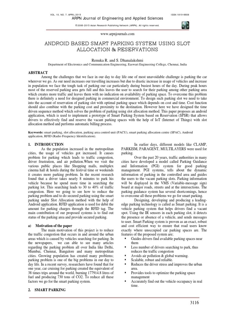 Android Based Smart Parking System Using Slot Allocation And