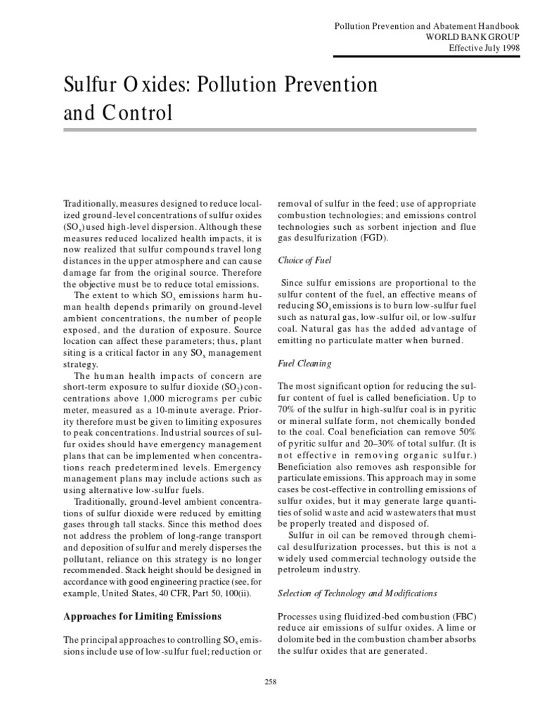 Sulfur Oxides Emission Control Strategies | PDF | Air Pollution ...
