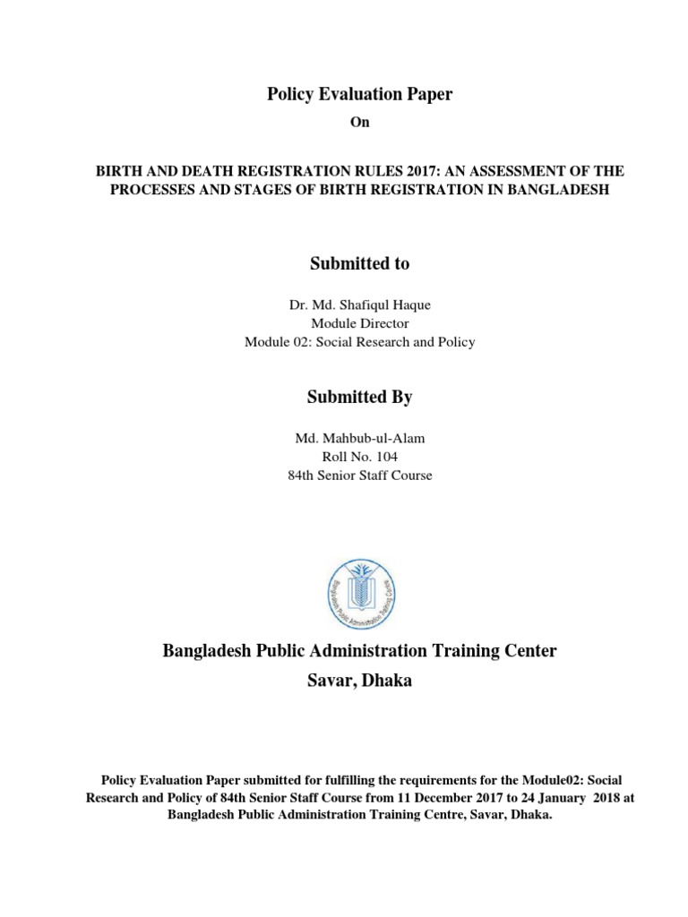 Policy Revision On Birth Registration In Bangladesh Birth Certificate Government