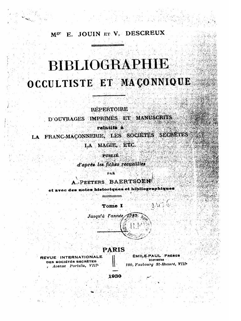 1930 Jouin Descreux Bibliographie Occultiste Et Maconnique V1 Pdf Bible Franc Maconnerie