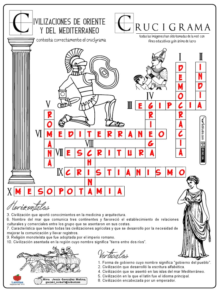 02 Crucigrama Civilizaciones de Oriente y Del Mediterraneo Solución