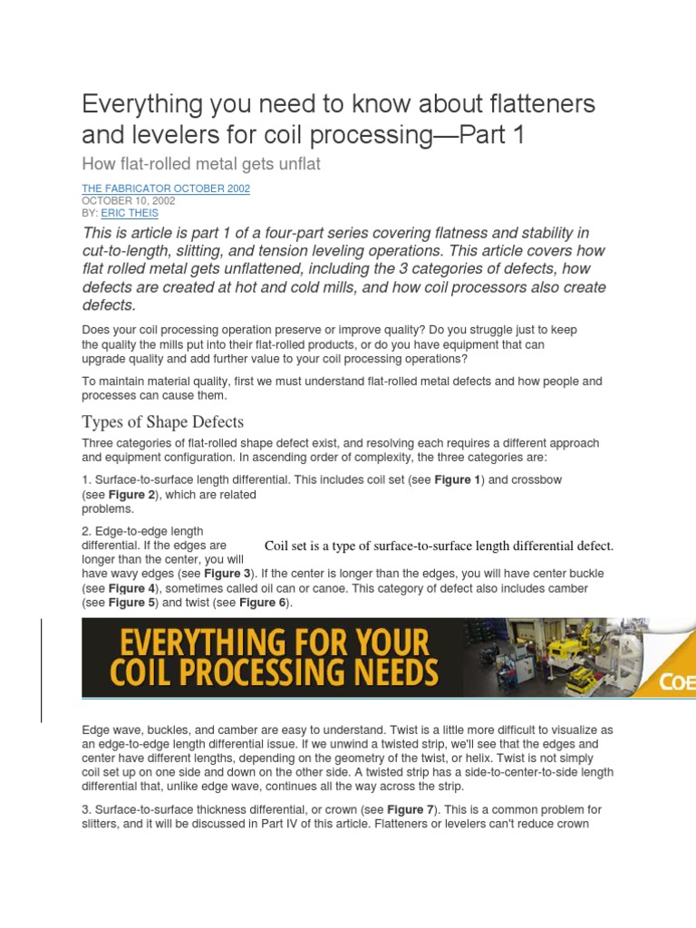 Understanding Coil Leveling Defects | PDF | Rolling (Metalworking ...