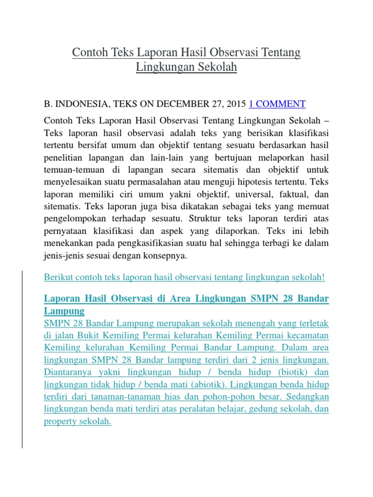 Contoh Laporan Hasil Observasi Lingkungan Sekolah Nusagates