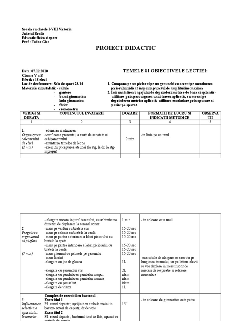 Lectie Educatie Fizica Clasa V