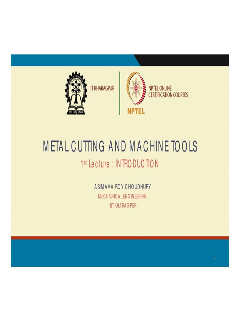 Metal Cutting and Machine Tools 1 Lecture Introduction PDF