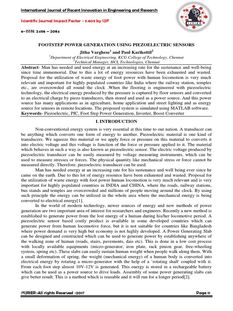 Footstep Power Generation with Piezoelectric Sensors | PDF | Power ...