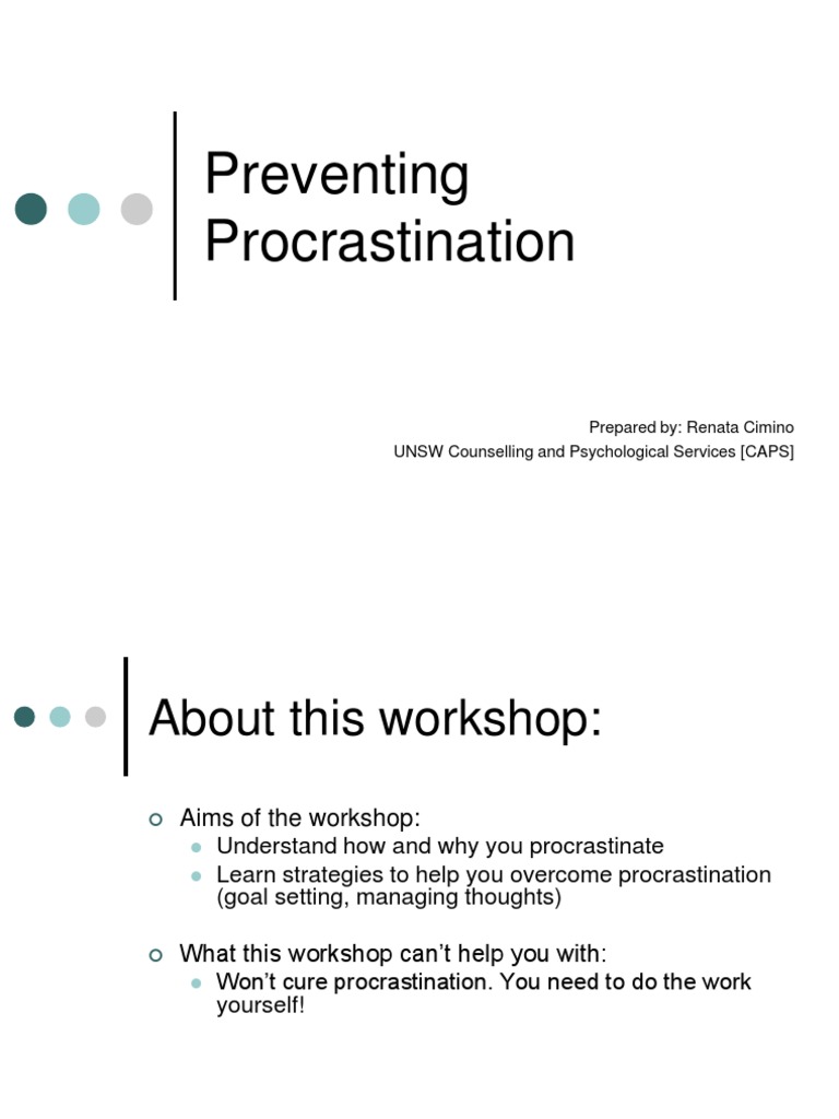 Procrastination Prevention Workshop Guide | PDF | Procrastination ...
