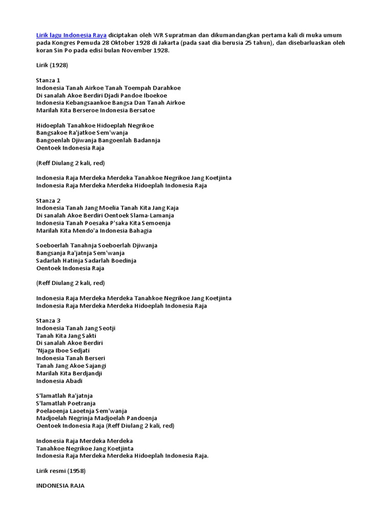 Lirik Lagu Indonesia Raya | PDF