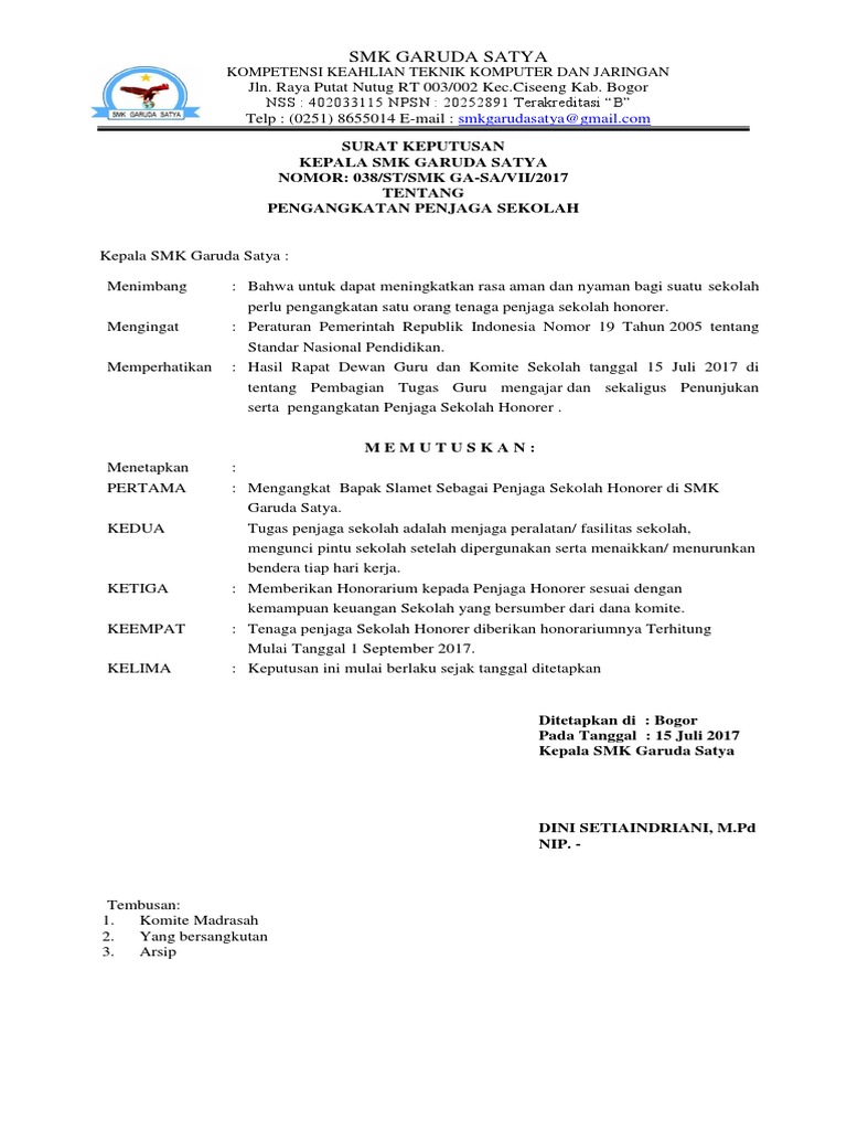 Surat Tugas Penjaga Sekolah