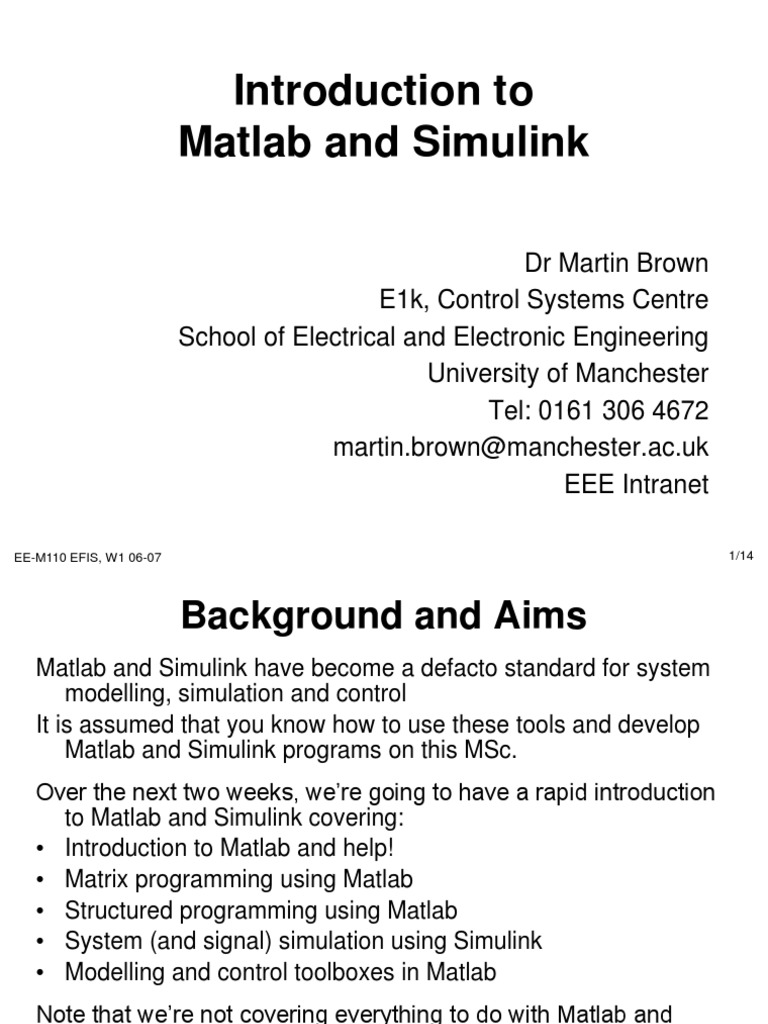 Introduction to Matlab and Simulink | PDF | Matlab | Discrete Time And ...