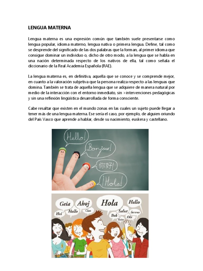 Definición y ejemplos de lengua materna | PDF | Artes del Lenguaje y ...