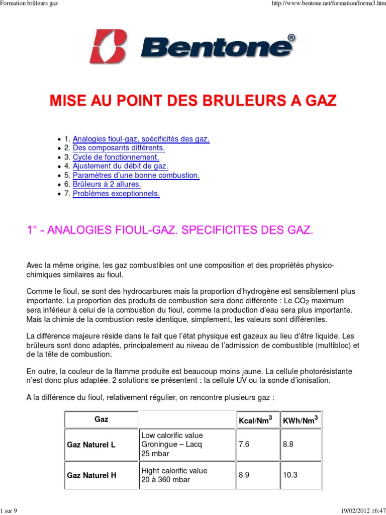 Réglage des brûleurs à gaz et fioul PDF Gaz naturel La combustion — free download