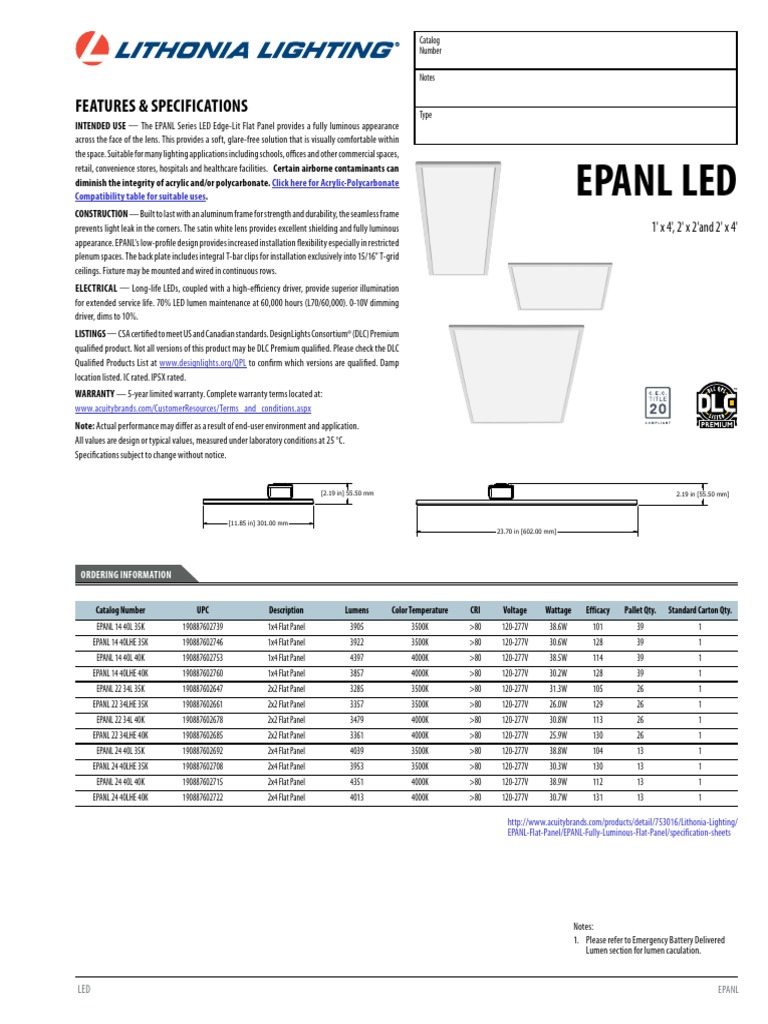 Epanl Led: Features & Specifications | PDF | Lighting | Light Emitting ...