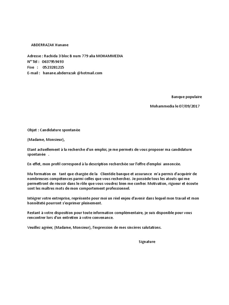 Lettre de Motivation PDF