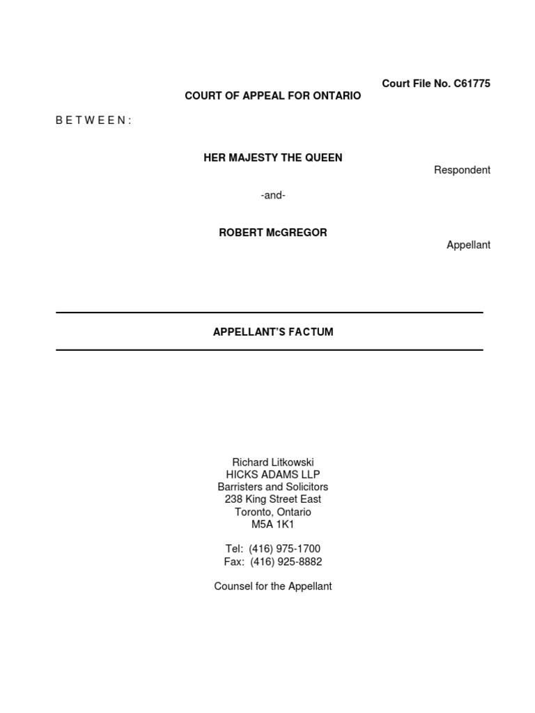 Robert McGregor Appeal Factum | PDF | Criminal Justice | Crime & Violence
