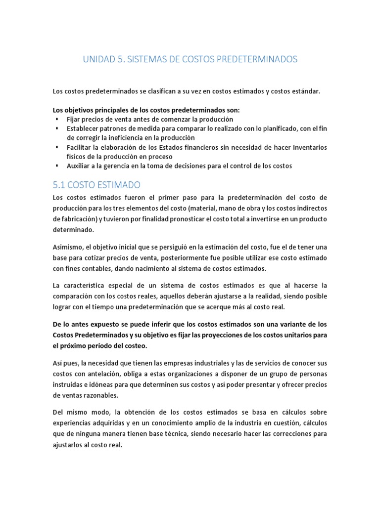 Sistemas de Costos Predeterminados | PDF | Costo | Presupuesto