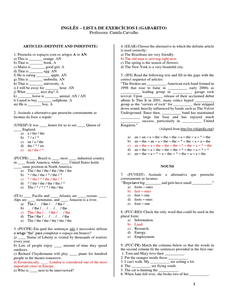 Pronomes em Inglês - Exercícios | PDF | Leisure | Entertainment (General)