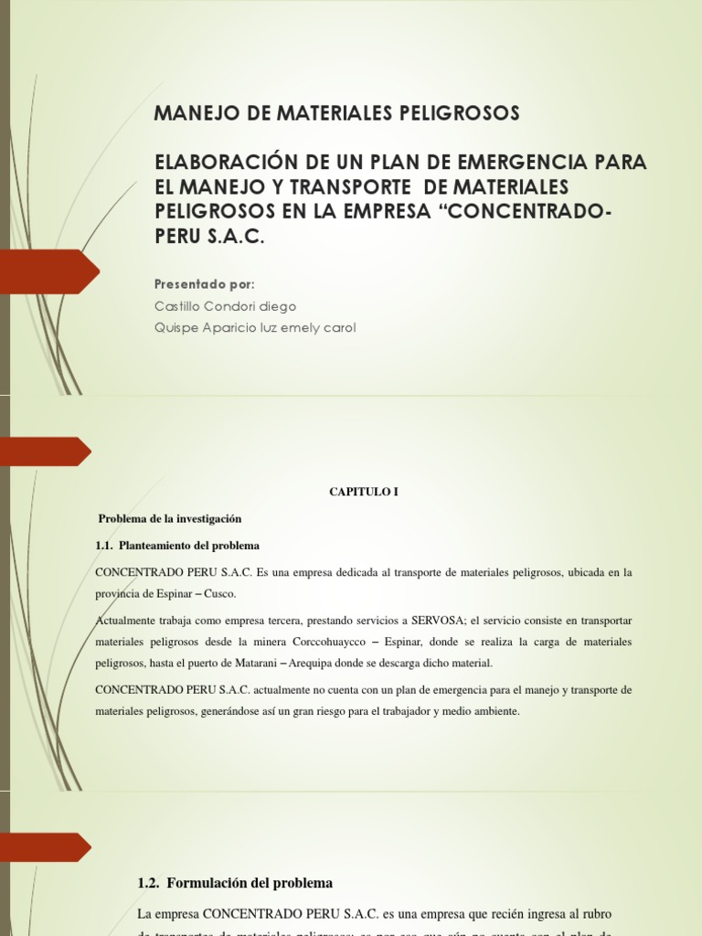 Manejo de Materiales Peligrosos | PDF | Mercancías peligrosas | Perú