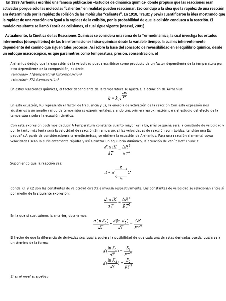 Teoría de Arrhenius y Colisiones | PDF | Cinética química | Ciencias ...