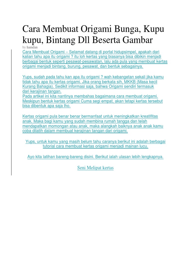  Cara Membuat Mainan Jari Tangan Dari Kertas Origami  