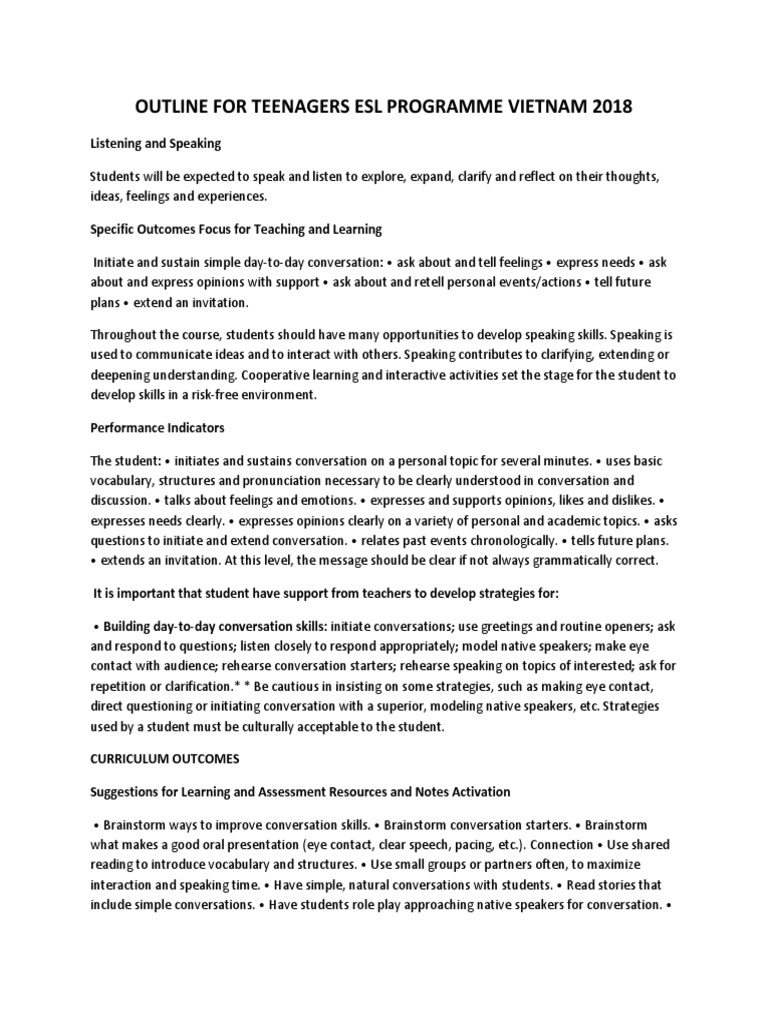 ESL Conversation Skills for Teens in Vietnam | PDF | Conversation ...