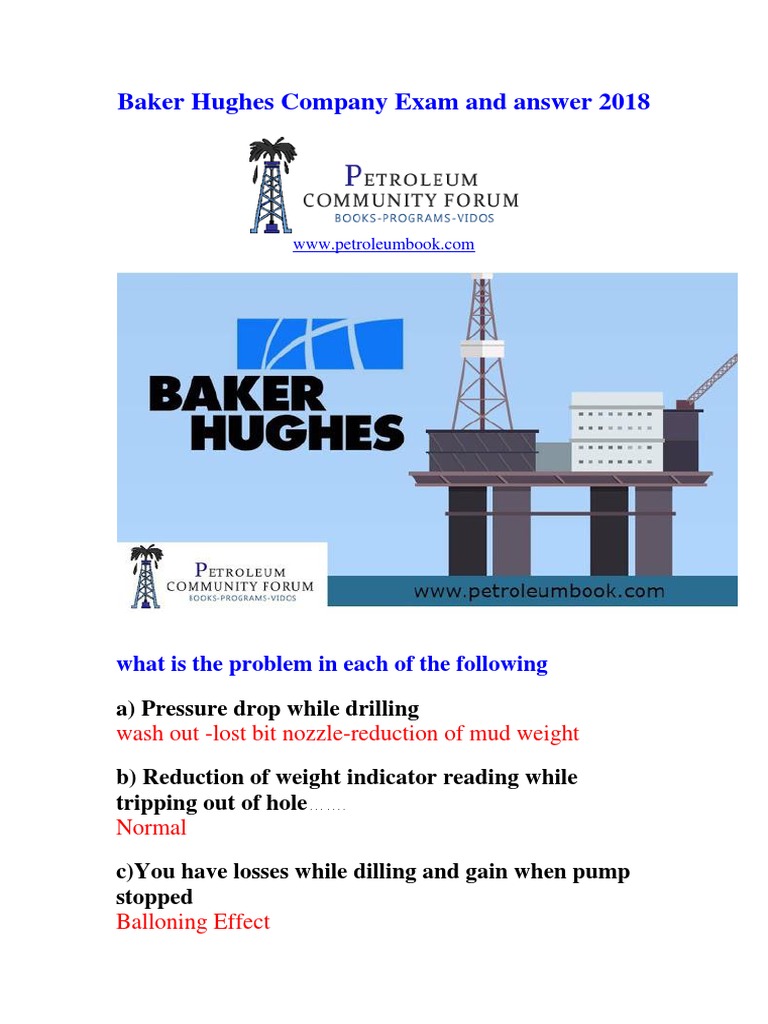Baker Hughes Company Exam and Answer 2018 Mechanical Engineering