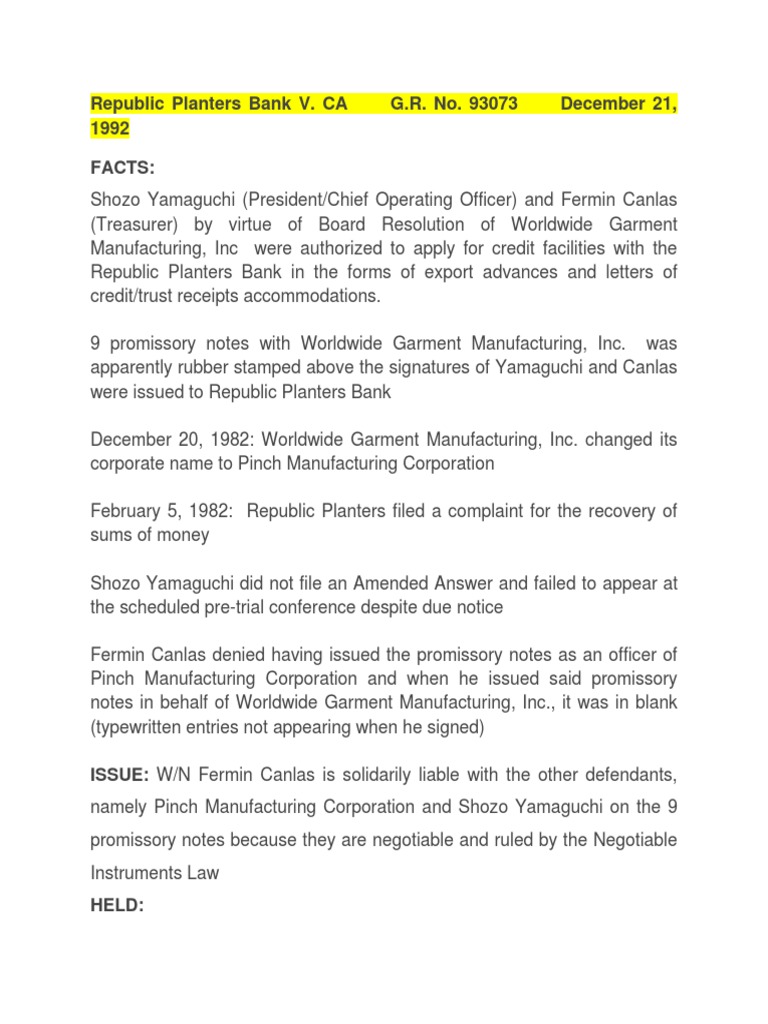 Republic Planters Bank Vs CA PDF Negotiable Instrument Promissory