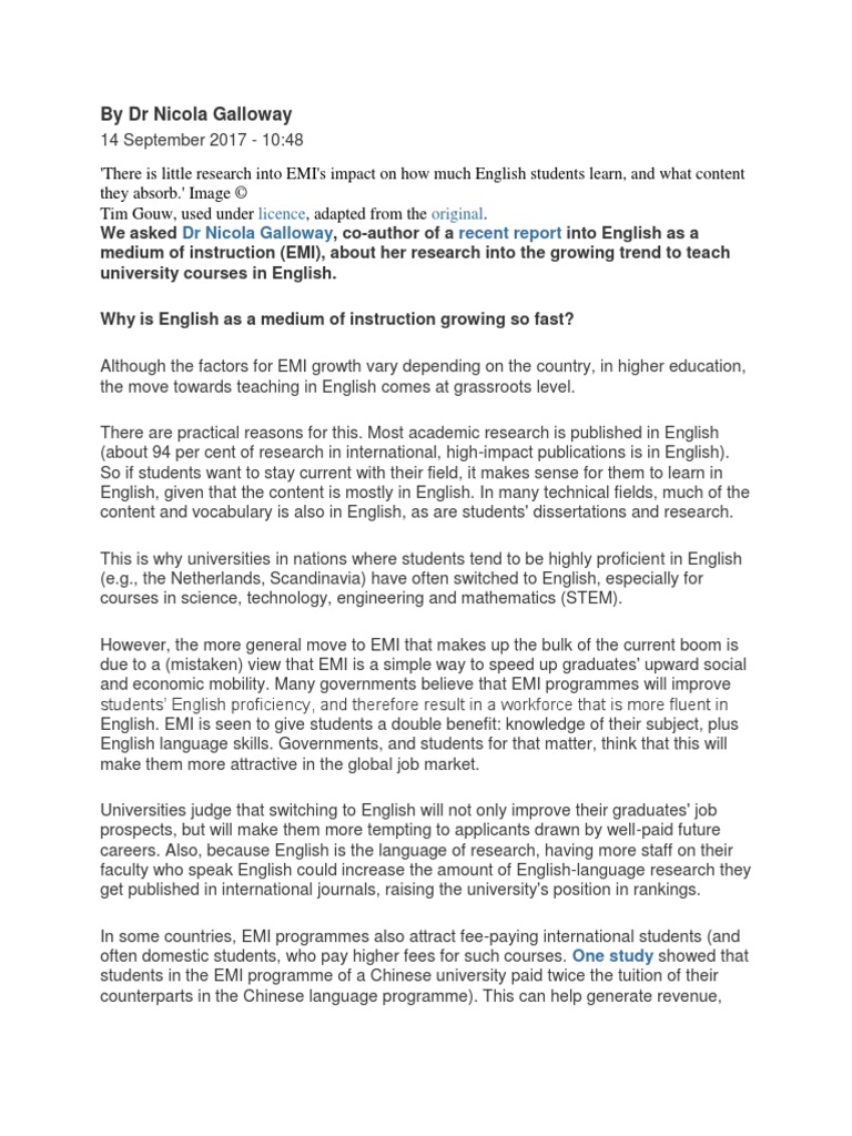 English Medium of Instruction EMI | PDF | Language Education | English ...