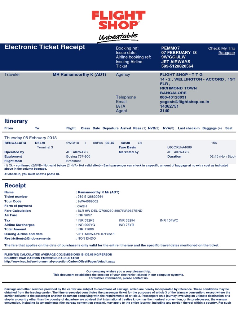 Your electronic ticket receipt pdf airlines aviation