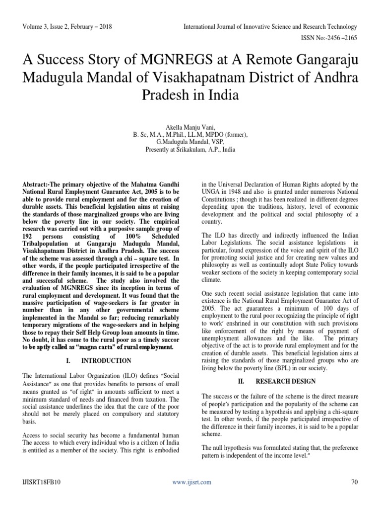 A Success Story of Mgnregs at A Remote Gangaraju Madugula Mandal of