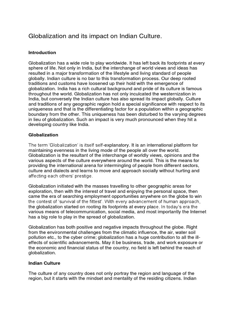 Globalization and Its Impact On Indian Culture | PDF | Globalization ...