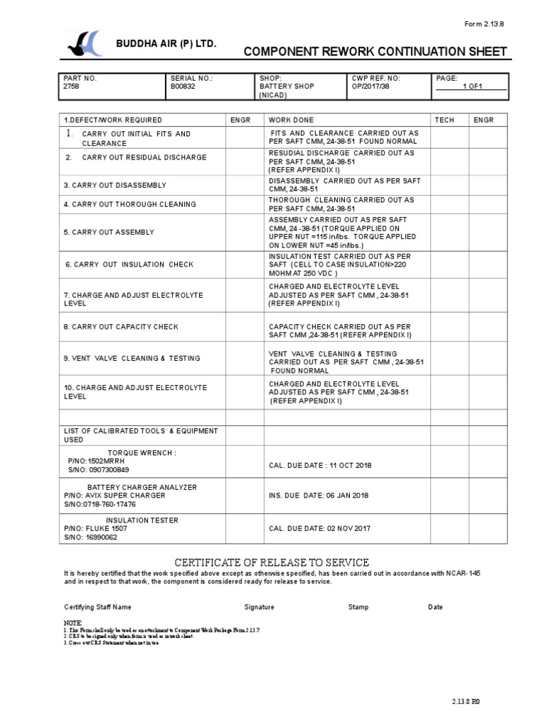 Component Rework Continuation Sheet: Buddha Air (P) LTD | PDF ...