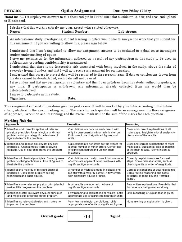 OpticsAssignmentPHYS1002 2013M | PDF | Optics | Electromagnetic Radiation