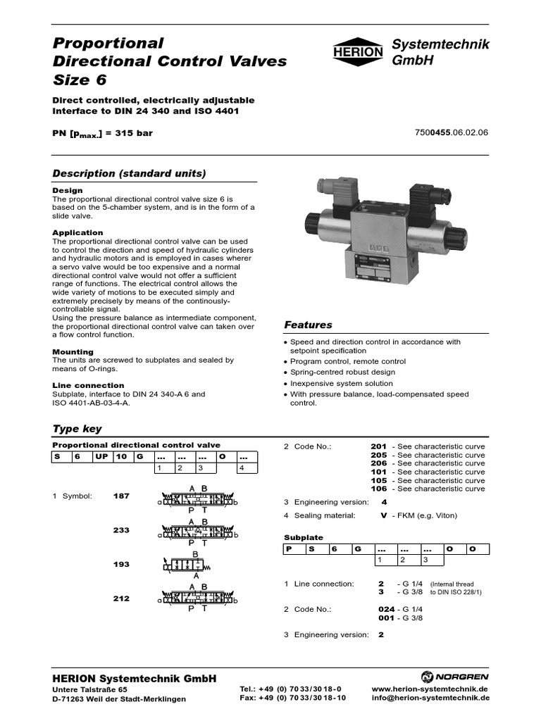 HS GB 0455 NG 6 Proportional Directional Control Valve PDF Valve