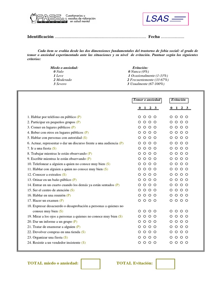 Escala de Ansiedad Social LSAS | PDF | Ansiedad | Psicología clínica