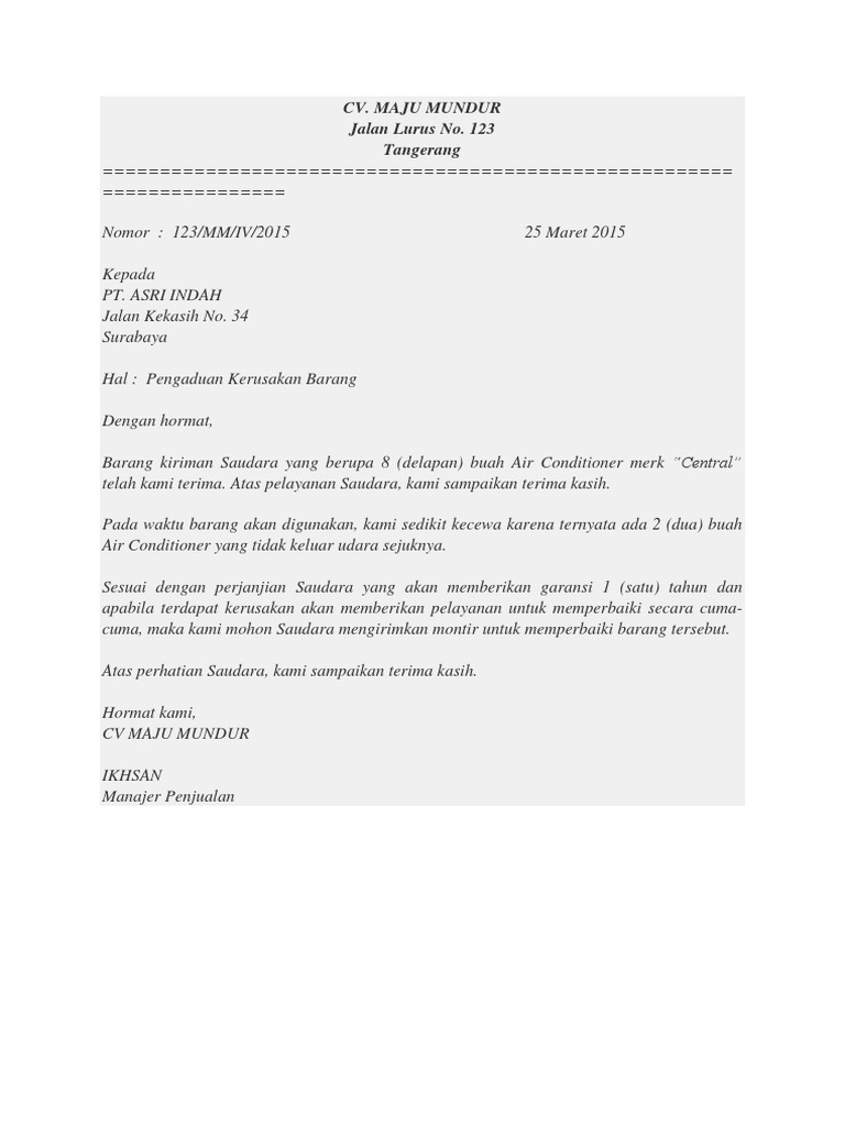 Contoh Surat Bisnis Komplain Vue Info