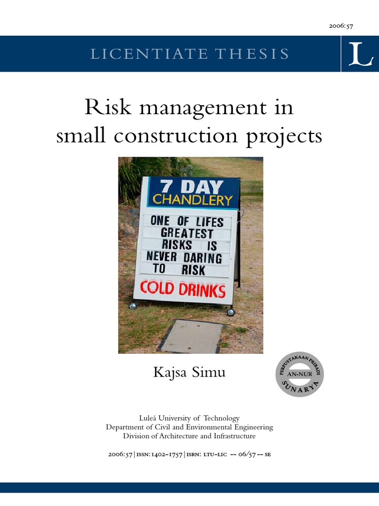 Risk Management in Small Projects | PDF | Risk Management | Risk