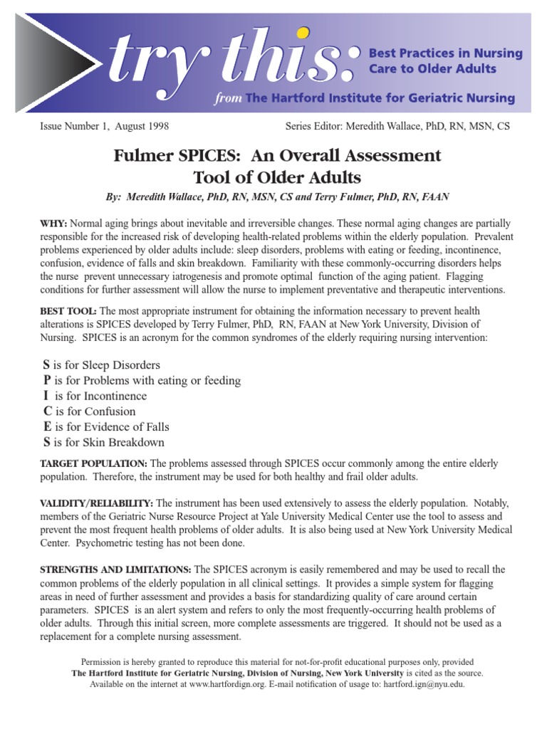 Spices Tool PDF Geriatrics Gerontological Nursing